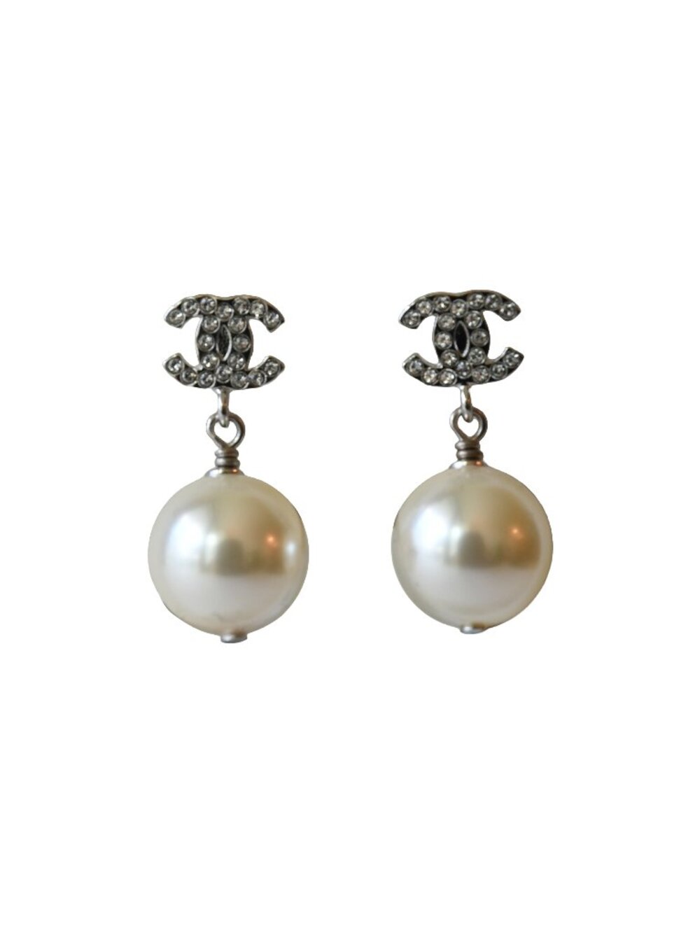 Chanel Crystal CC Pearl Drop Earrings